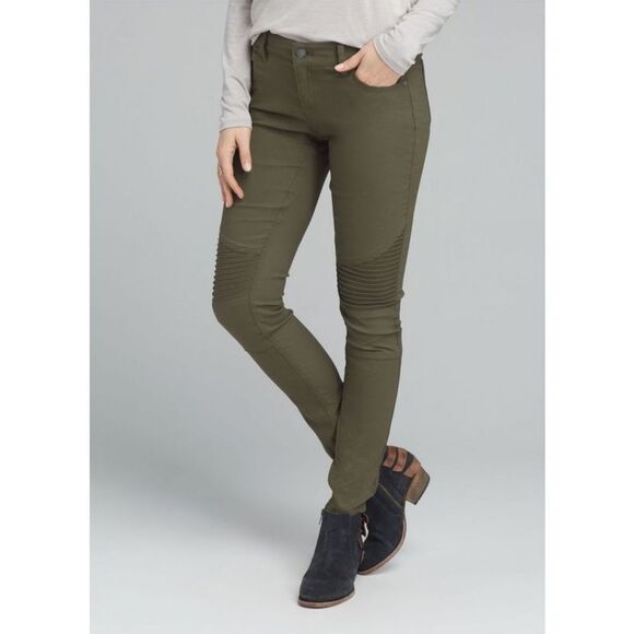prAna | Brenna Pant Moto Slim Straight Leg Stretch Pants Cargo Green - Women’s 8 - Picture 1 of 14